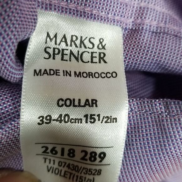 Marks & Spencer Shirt Men's Button Down 15.5 Long Sleeve Purple 100% Cotton - Picture 7 of 10